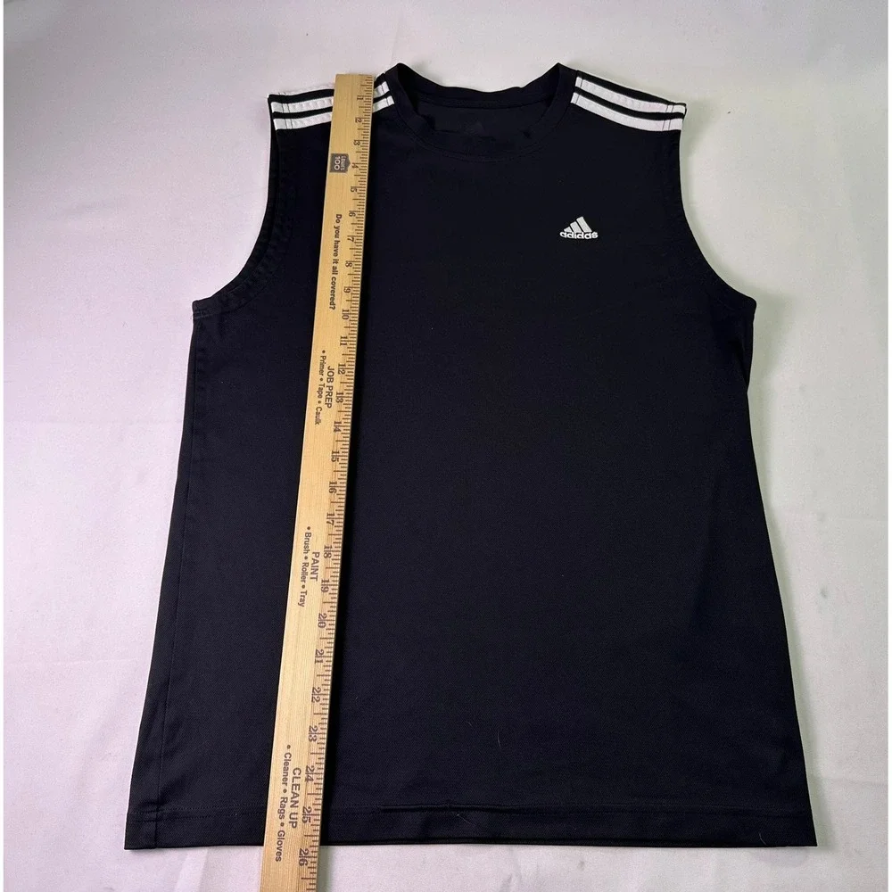 Adidas Sleeveless Shirt Black 3-Stripe Performance Workout Tank Top Men's‎ Small